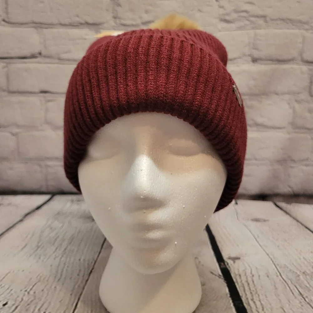 Steve Madden Women's Ribbed Furry Pom Pom Beanie